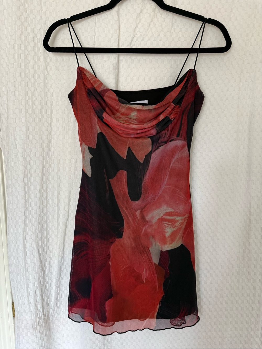 Princess Polly Red Floral Mesh Cowl Neck Mini Dress Size 4 Y2K - Picture 2 of 7